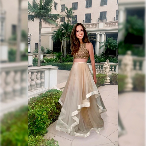 Terani Couture Two-Piece Tulle and Satin Rhinestone Gown - Picture 6 of 10